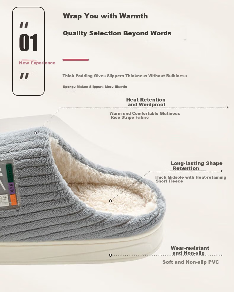Warrior Men's Cotton Slippers Winter New Thick Sole Plush Warm Home Slippers 0806 Gray Size 40-41 4