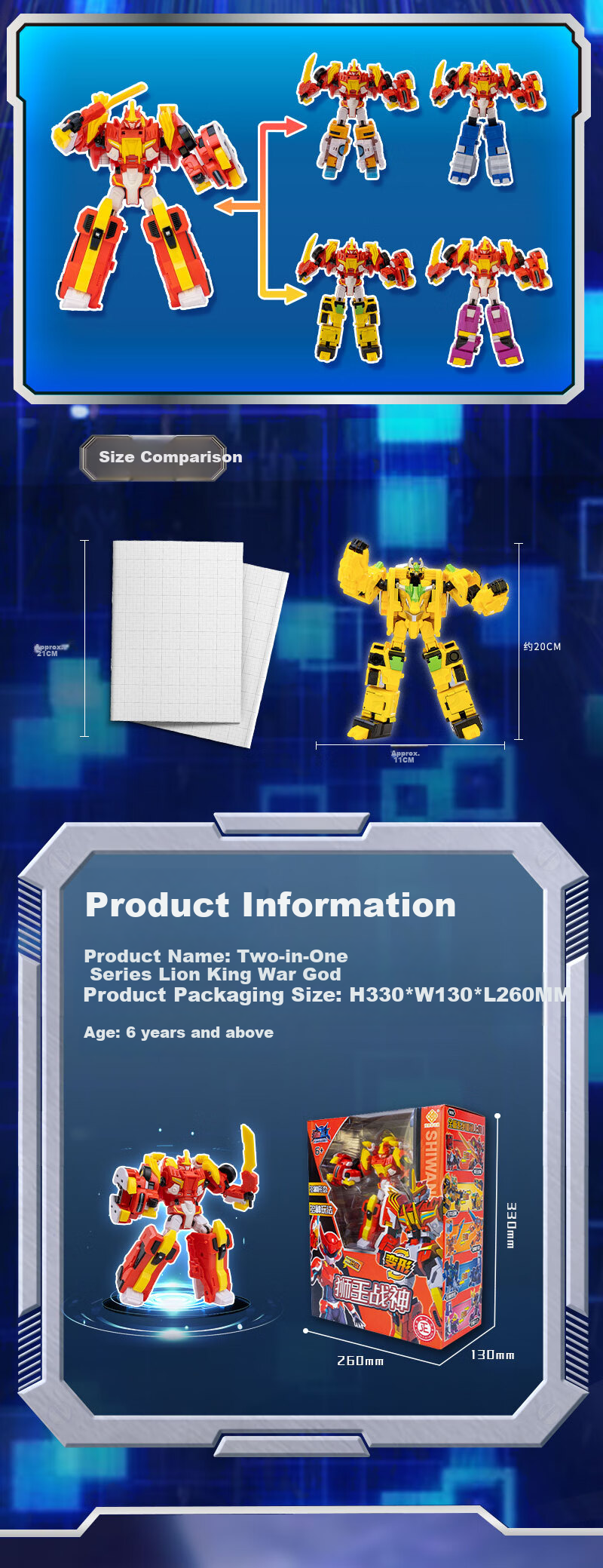 Fansiqi Kaishou Superman 3 Lion King War God Combined Transforming Robot Boy King Kong Toy Children's New Year Gift 5