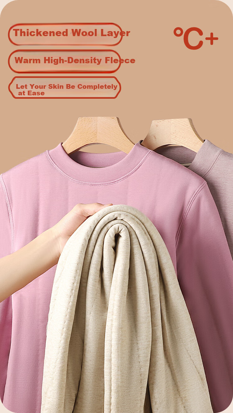 LangSha Women's Thermal Underwear Set Thickened Fleece Wool Warm Mid-Neck Winter Heat Retention Autumn Top and Bottom 5