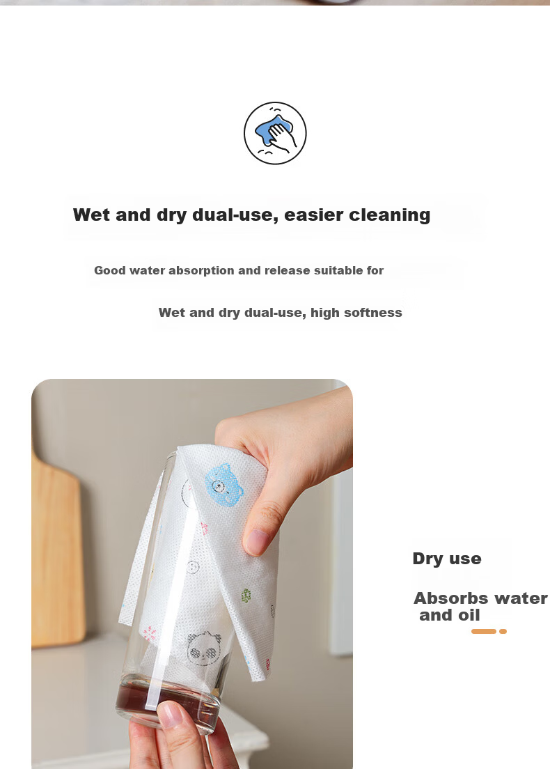 Grace Lazy Cleaning Cloth 24x30cm 50 Sheets Kitchen Disposable Absorbent Oil-Removing Dish Cloths 5