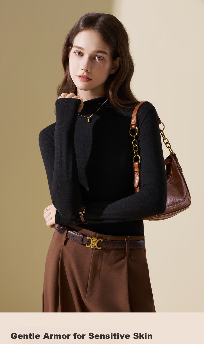 MiiOW Women's Half Turtleneck Thermal Base Layer 2025 New German Velvet Heat Retaining Autumn Winter Warm Innerwear Black 5