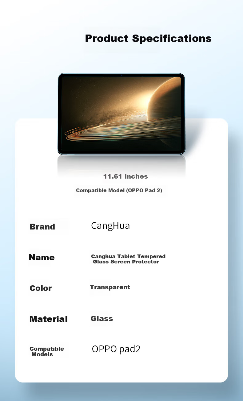 CangHua Tempered Glass Screen Protector for OPPO Pad Mini, 8.8-Inch, Compatible with 2026 Model, Full Coverage, HD Clear, Shatterproof Protective Film for Tablet, CM172 4