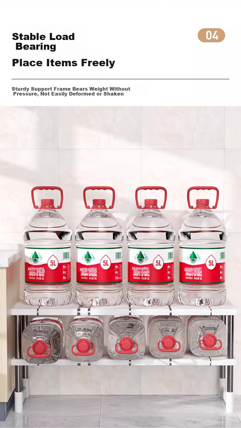 ZhaiQingSong Kitchen Sink Multifunctional Expandable Stainless Steel Cabinet Storage Rack Single Layer Pot Rack 6