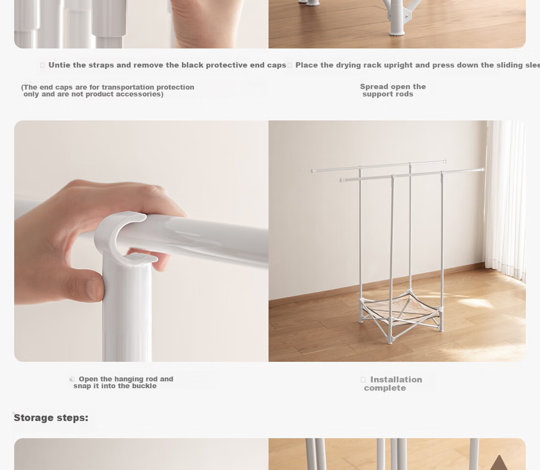 Lazy Corner Foldable Drying Rack Floor Clothes Rack Balcony Telescopic Double Rod Clothes Hanger Quilt Drying Rack Indoor Outdoor Clothes Drying Rack 16