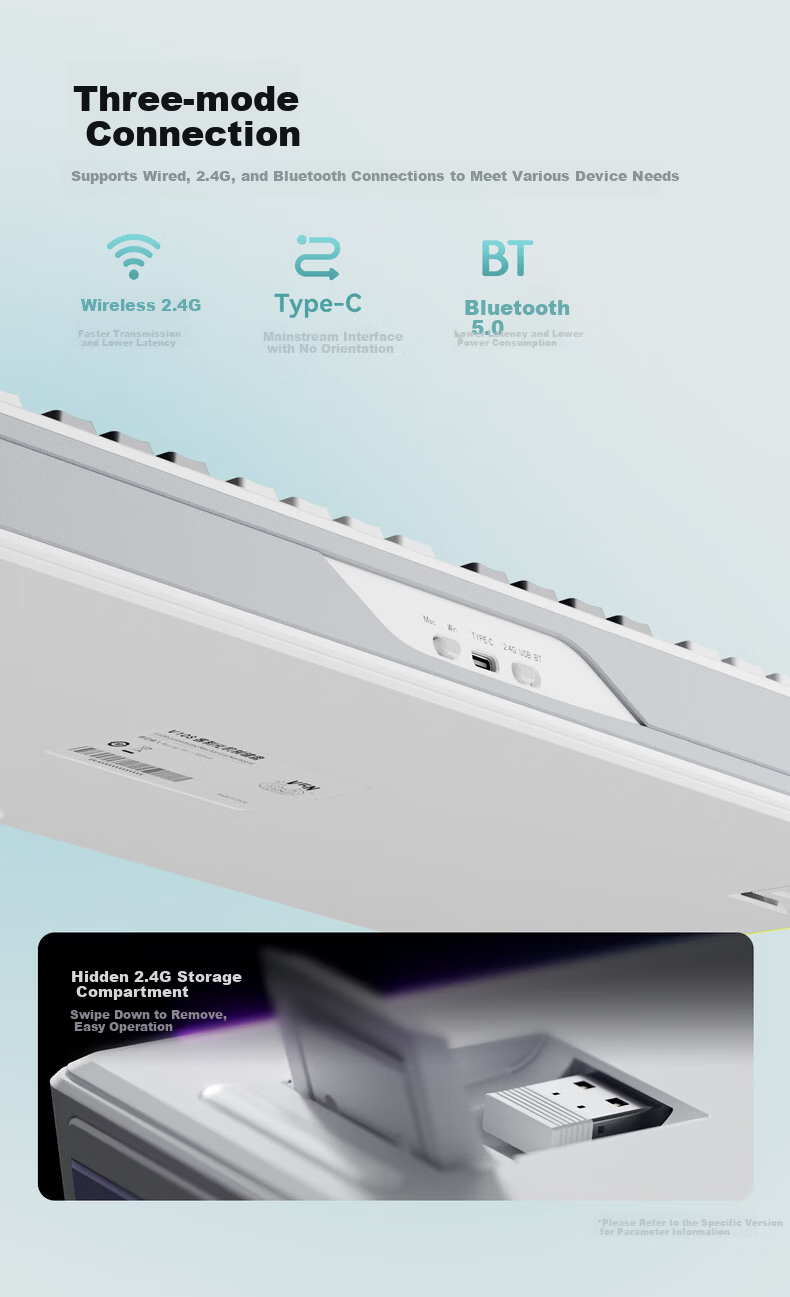 VGN V108 Custom Mechanical Keyboard Wireless Tri-Mode Bluetooth Gaming Office Silent V108 Polar Fox Switch Shijian Cloud Tri-Mode 8