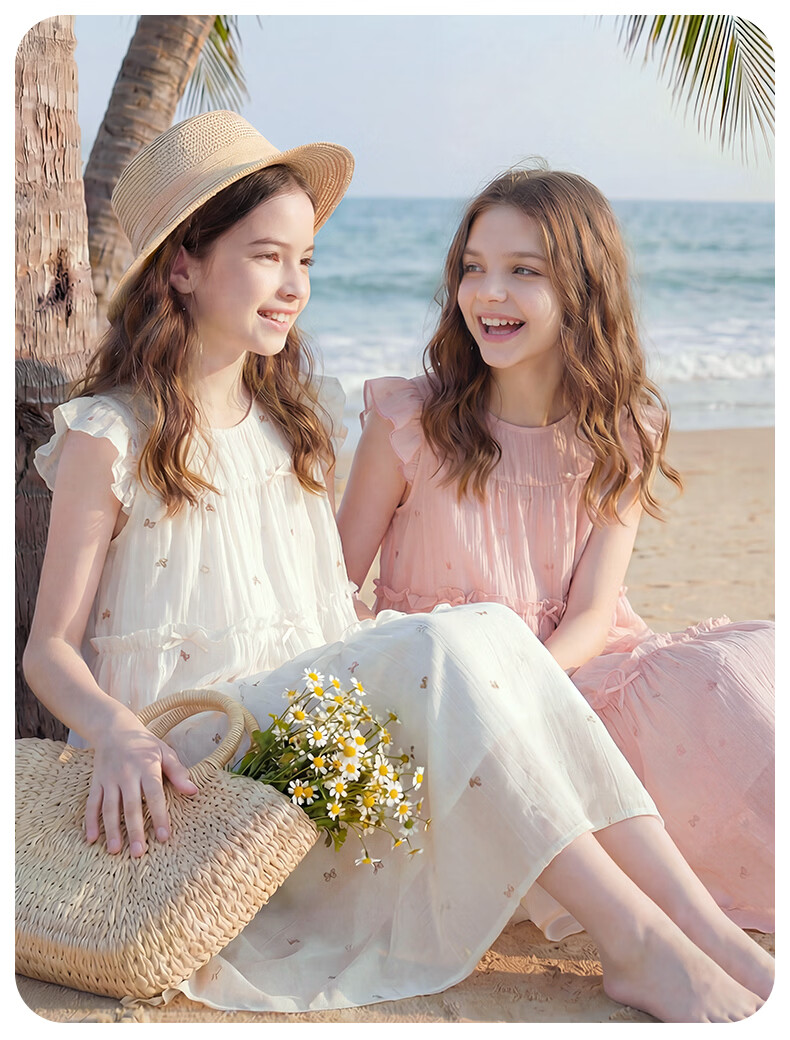 Disney Girls' Tencel Dress Summer Lightweight Princess Cake Dress for Older Children 1A112 Beige 130 10