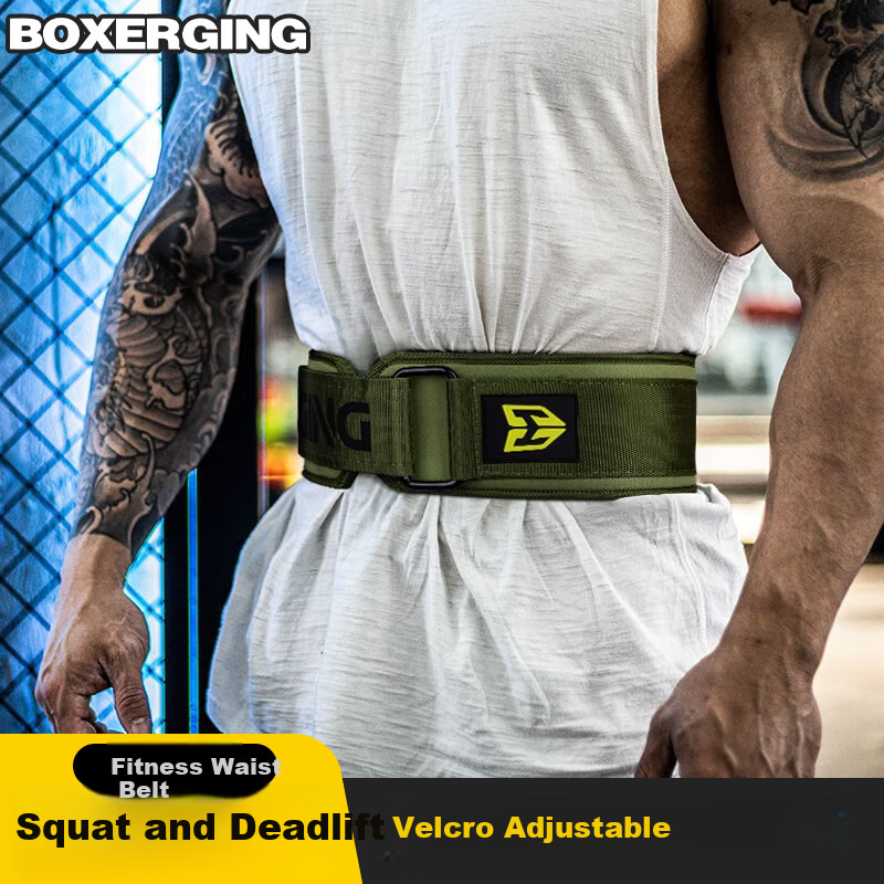 GINGPAI SPORT Fitness Belt Squat Deadlift Professional Strength Training Equipment Sports Protective Gear Weightlifting Waist Support Men Military Green Size S