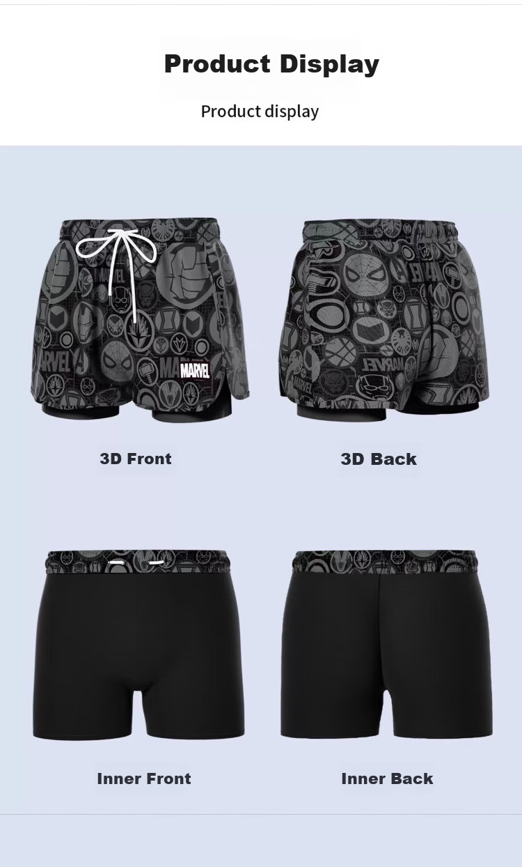 Disney Men's Two-in-One Loose Beach Quick-Dry Hot Spring Boxer Swim Trunks Set D25045 Black L 5