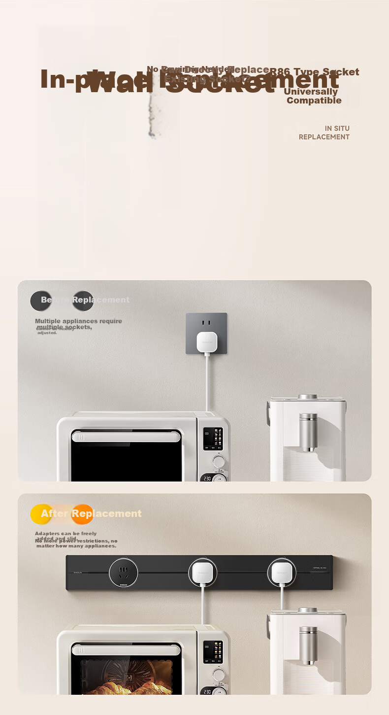 Shidun Surface-Mounted Track Socket, Movable Sideboard Power Slide Rail Track Switch Socket, Ambient Light Model, 50cm + 3 Five-Hole Sockets, Cream White 12