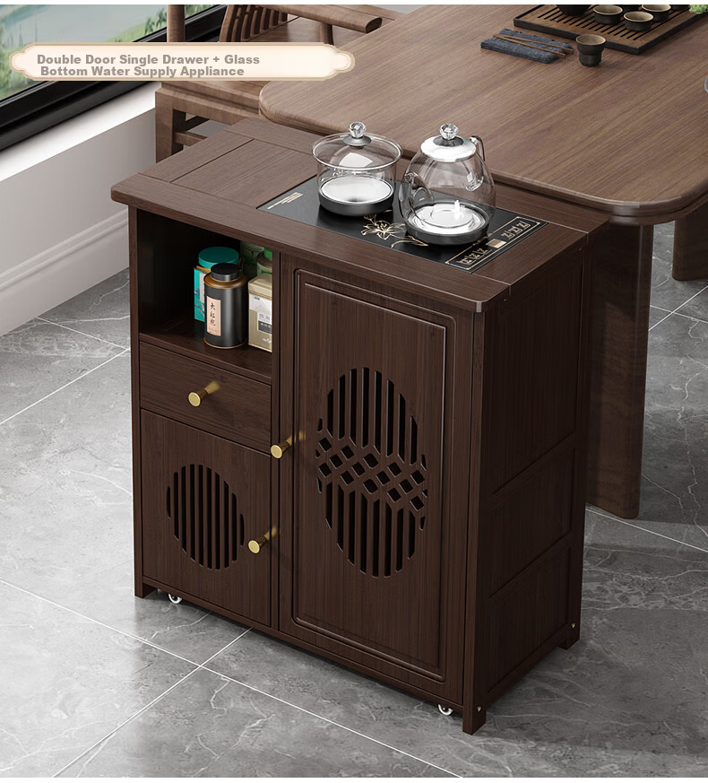 Taomengju New Chinese Style Mobile Tea Table Home Small Tea Stand Living Room Tea Cart Balcony Tea Table Kettle Integrated Tea Cabinet Side Table 12