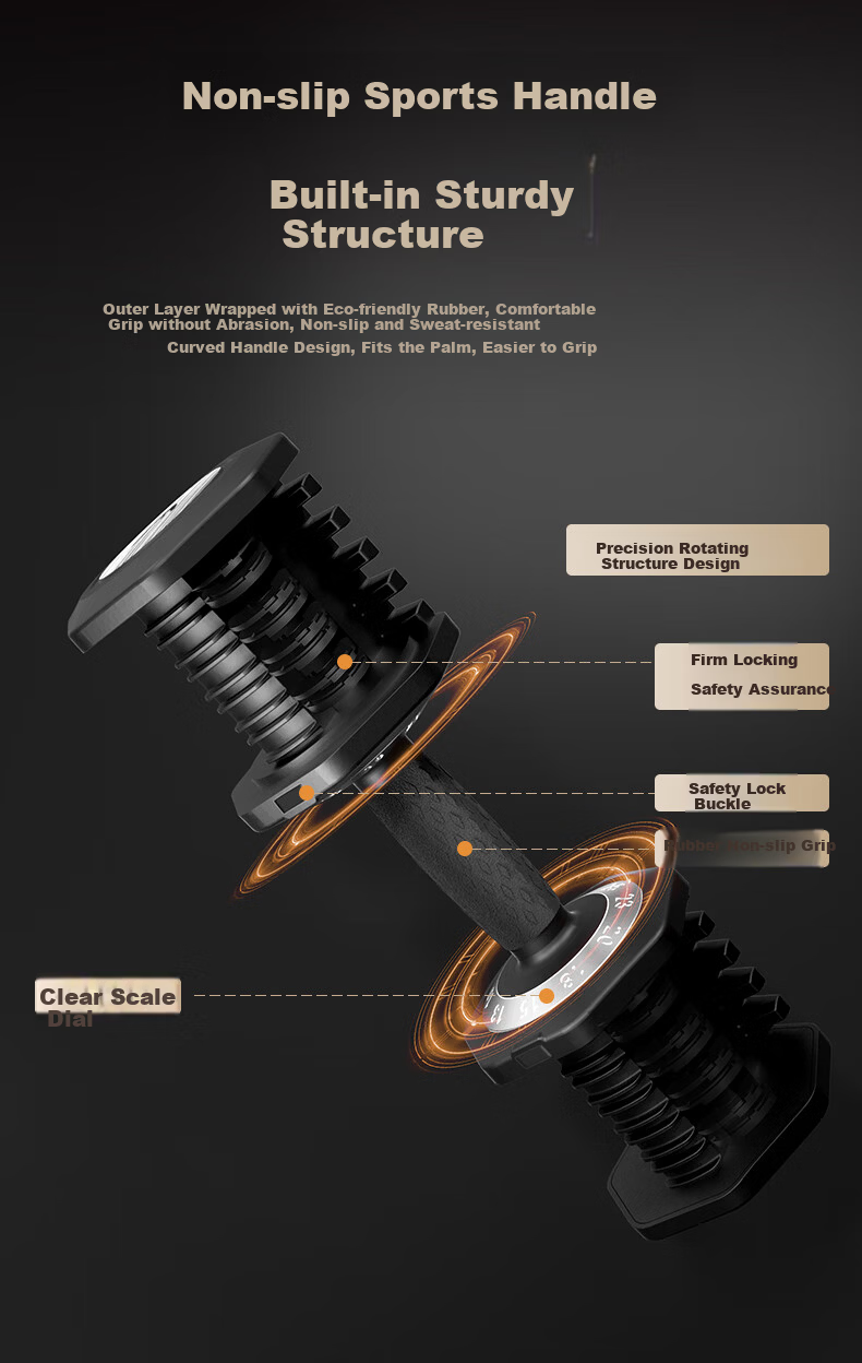 HEAD Adjustable Dumbbells Men and Women Fitness Equipment Home Use Pure Steel Quick Adjustment Set Home Workout Equipment 10