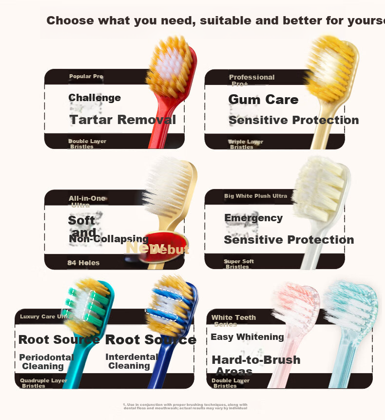 EBISU 48-Hole Wide-Head Soft Bristle Toothbrush for Adults, Gum Protection All-In Pro2 Pack, Random Colors 1