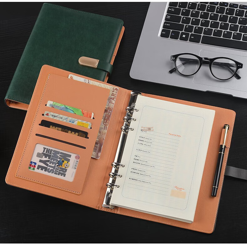Zhongjian Stationery B5 Loose-Leaf Notebook Brown Leather Cover Office Business Journal Work Notes Diary Meeting Record Customizable Logo 6