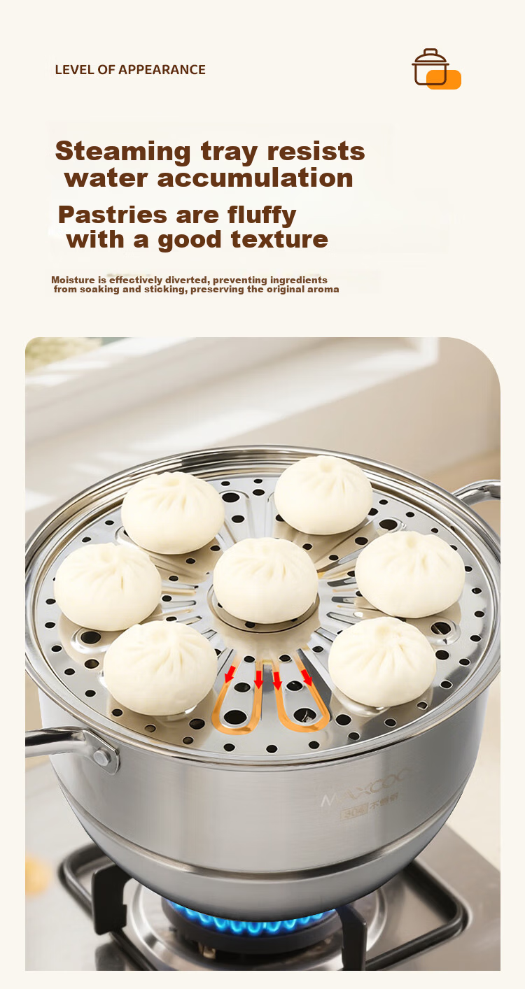 MAXCOOK Steamer 32cm 2-Tier 304 Stainless Steel Thickened Base Compatible with Gas and Induction Cooktops 11