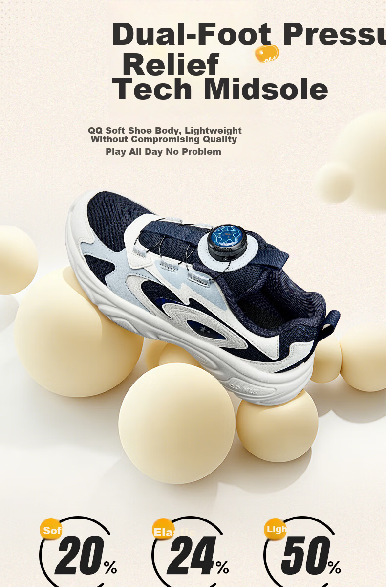 QIAODAN Girls' Running Shoes Kids Spring Autumn Lightweight Sports Shoes with Knob Mesh Graphite Blue/QIAODAN White Size 38 5