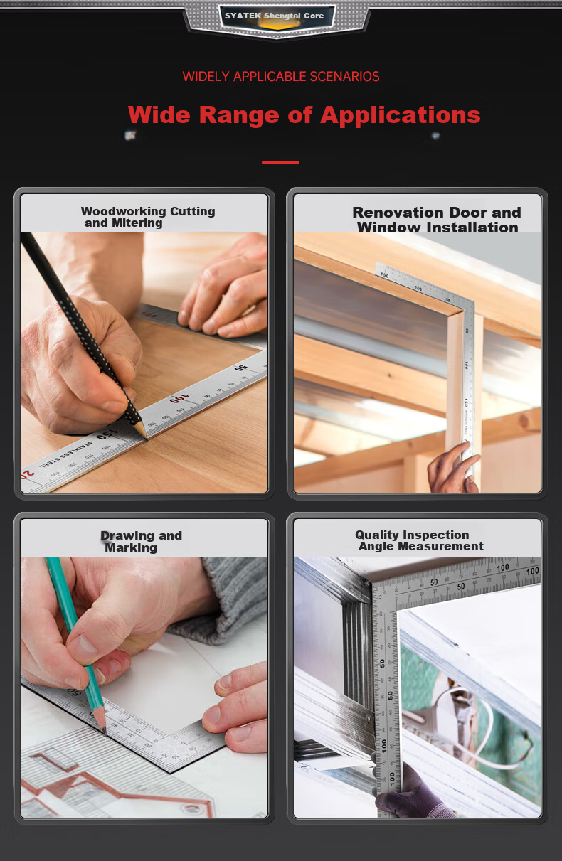 SYNTEK Right Angle Ruler, 90-Degree Stainless Steel Square Ruler, Carpenter's Square, High-Precision L-Shaped Ruler without Bubbles, Double-Sided Scale, 500mm 5