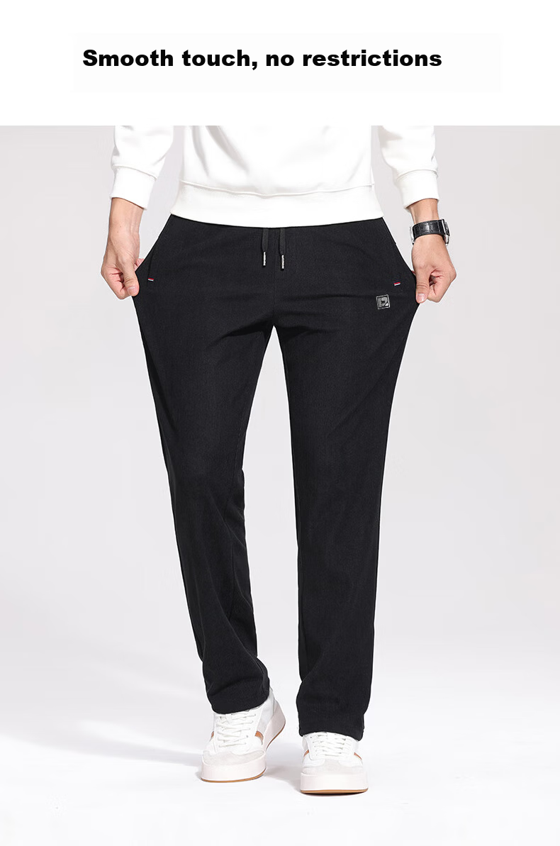 ROMON Men's Casual Corduroy Pants Autumn Business Commuting Straight Leg Trousers Black XL ZH502 3