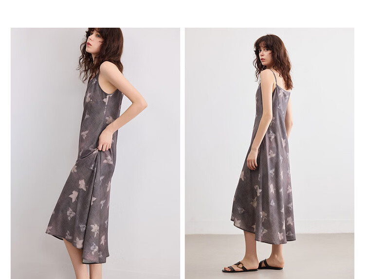 Demana Romantic Supreme Summer Elegant Floral A-Line Slim Lightweight Flowing Spaghetti Strap Mid-Length Dress for Women 5