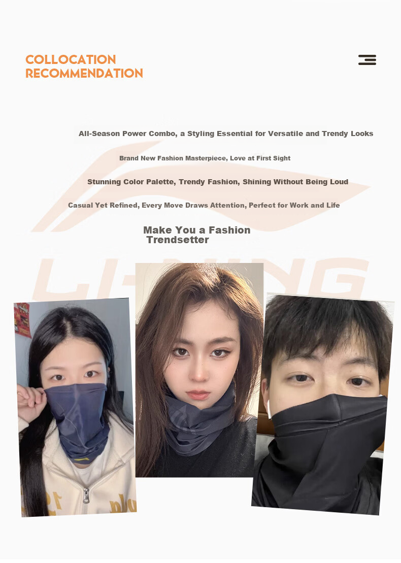 LI-NING Cycling Sun Protection Face Mask Unisex Ice Silk Neck Gaiter Magic Scarf Summer Lightweight Breathable Outdoor Sunshade Dustproof 3