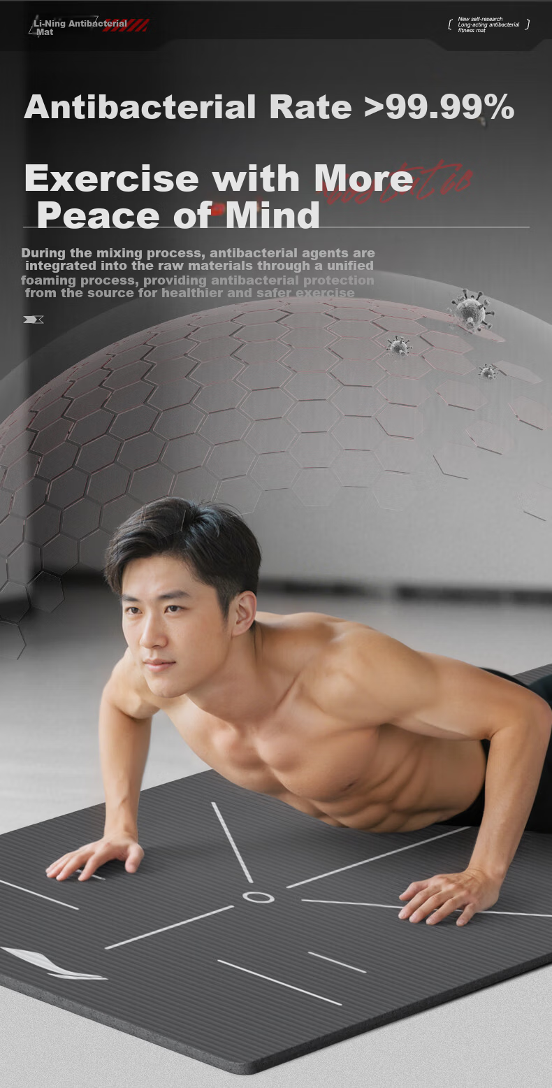 LI-NING Yoga Mat Unisex Fitness Antibacterial Thickened Non-Slip Home Exercise Mat Jump Rope Soundproof Shock Absorption Sit-Up Mat 9