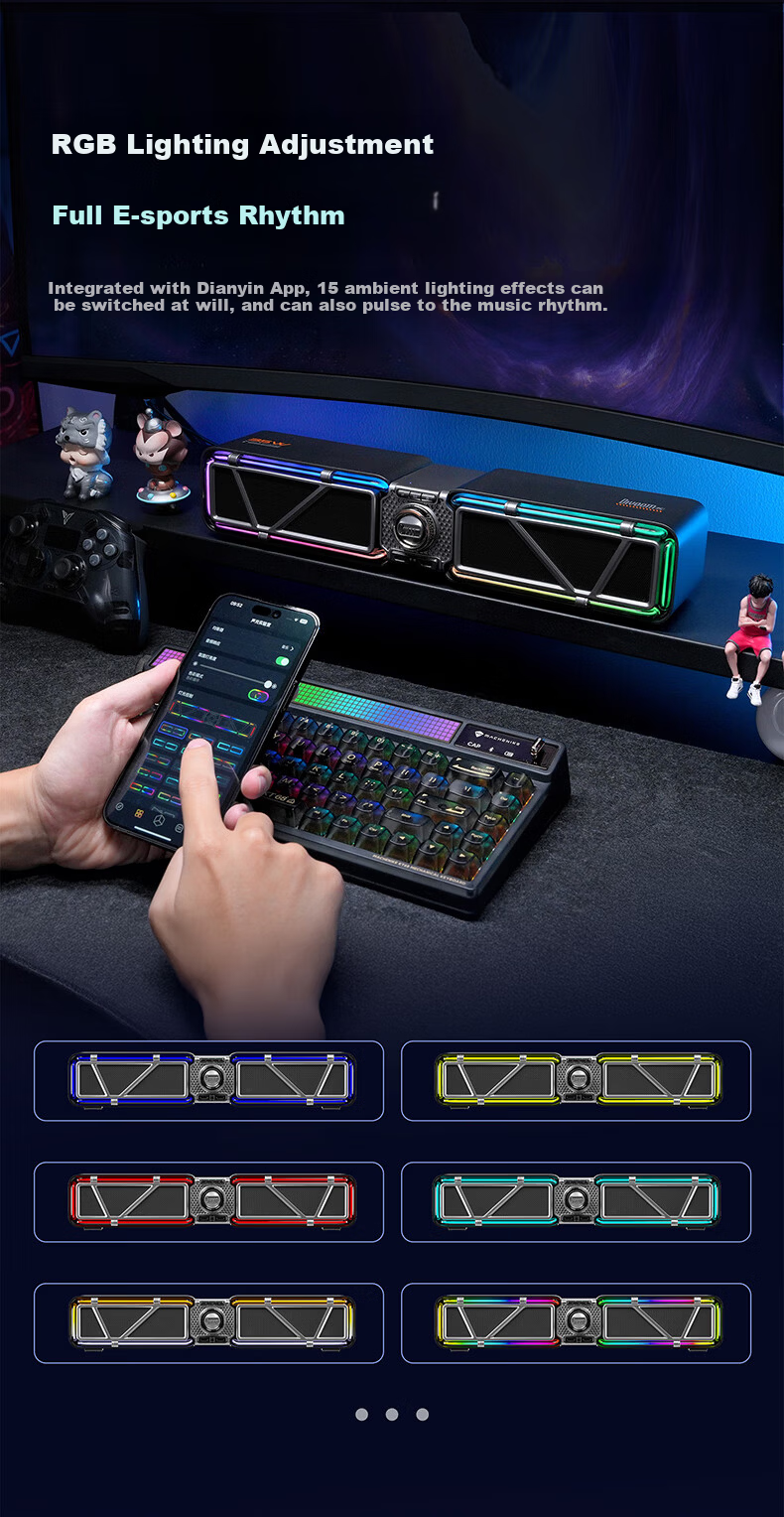 Divoom Divoom Gaming Speaker Stereo Surround Sound Computer Desktop PC Anti-Howling Bluetooth 6.0 Wired RGB Light Bar Black 7