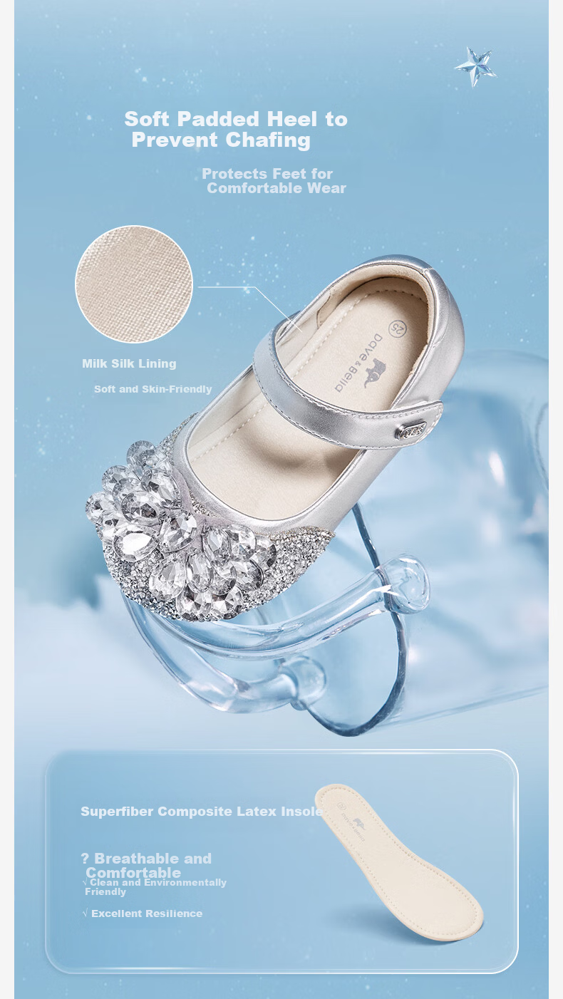 David Bella Kids Crystal Shoes Leather Shoes Sparkling Diamond Autumn Girls Baby Princess Mary Jane Sandals 4