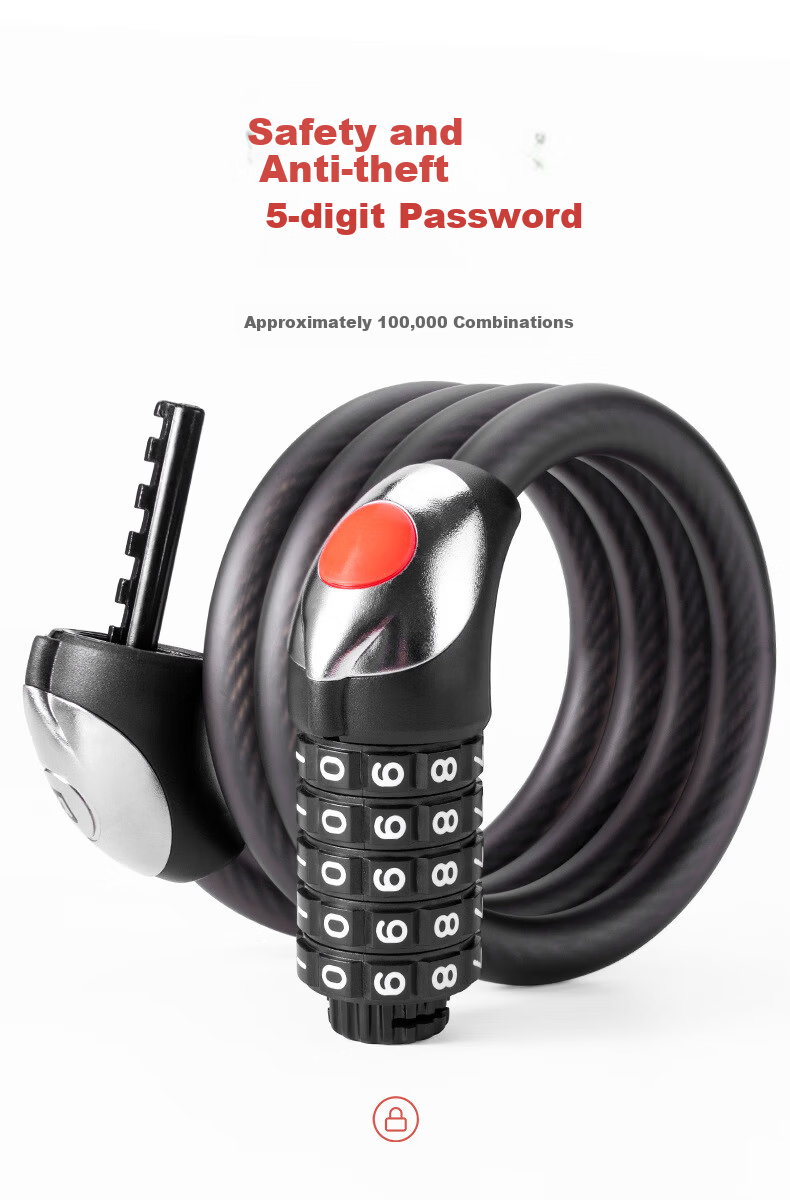 ROCKBROS Bicycle Anti-Theft Combination Lock Mountain Bike Portable Electric Vehicle Lock Cycling Accessories Model 507 Length Approx. 120cm 5