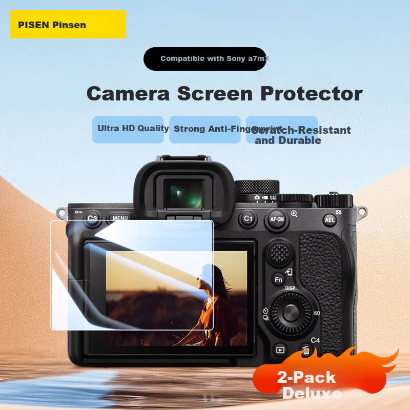 Pisen Tempered Glass Screen Protector for Sony A7M3 Camera, Anti-Scratch and Anti-Bump, High-Definition Screen Film, Mirrorless Camera Accessories, 2-Pack