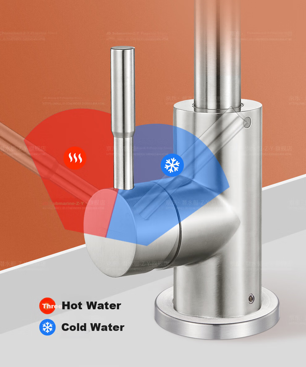 Submarine L7201 Stainless Steel Kitchen Sink Faucet, Top-Mounted, 360° Rotating, Hot And Cold Water Tap, Silver Brushed Finish 18