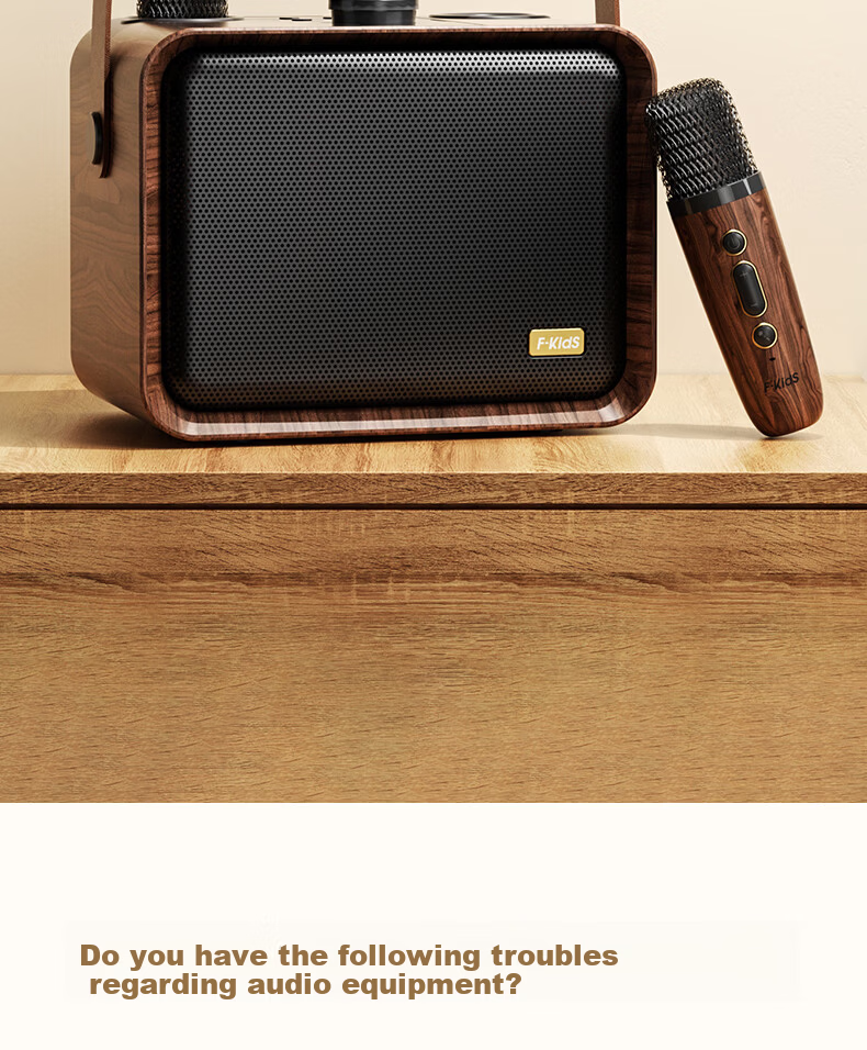 IKF M1 Wireless Karaoke Microphone Speaker All-in-One Home KTV Outdoor Bluetooth Speaker Wood Grain Brown 5