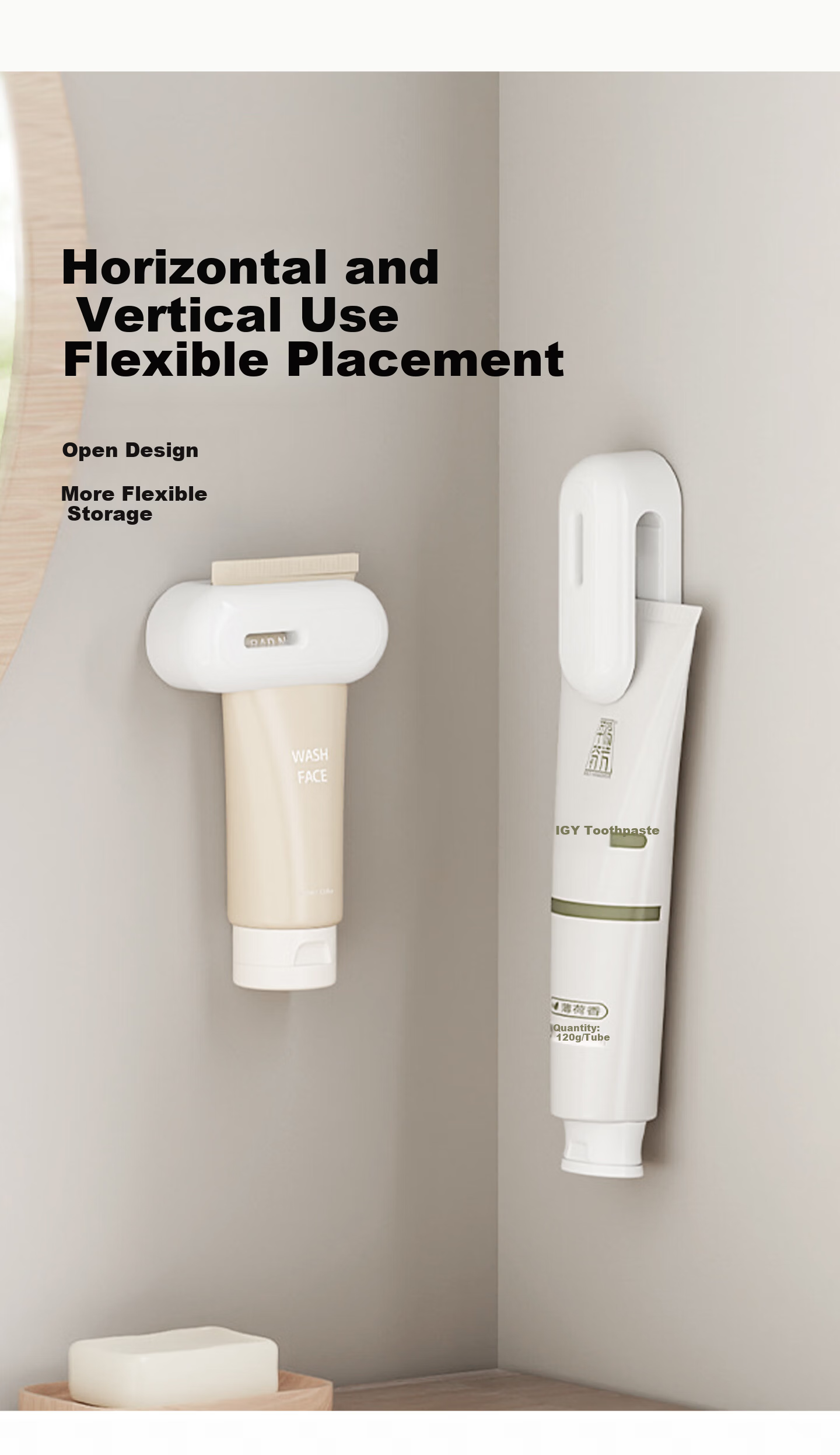 Fuju Toothpaste Squeezer and Facial Cleanser Wall-Mounted Storage Rack Bathroom Organizer No Drilling Required 4