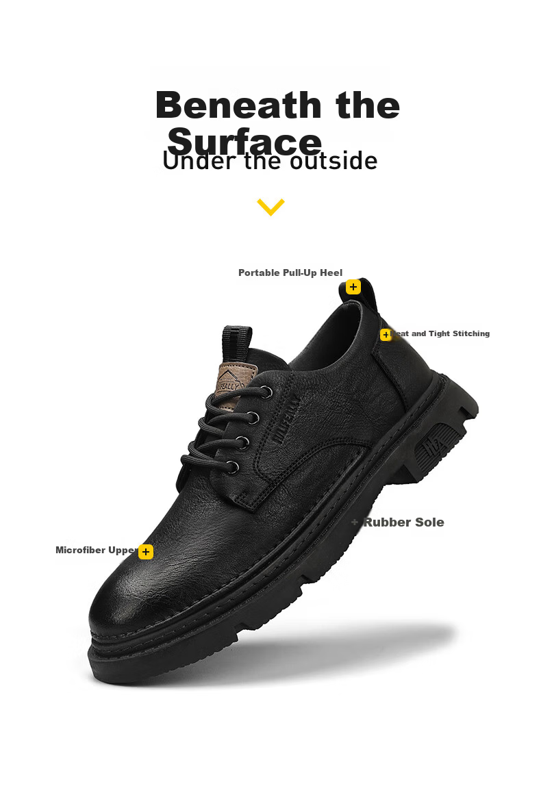 HLA Men's Casual Shoes Versatile Leather Outdoor Work Shoes Black 38 0548 4
