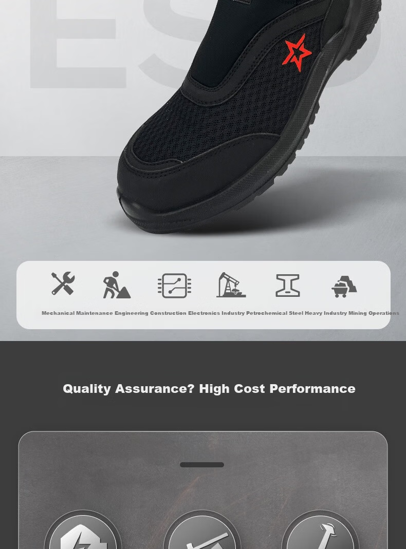 Huixiang JD Industrial Private Label Labor Protection Shoes Lightweight Breathable Multifunctional Safety Shoes ESD Anti-Static Anti-Smash Anti-Puncture 130301 Size 45 EU CE Certified 2