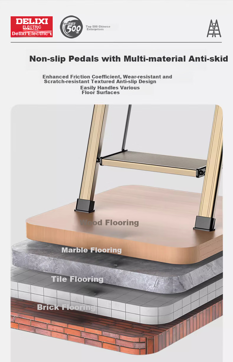 DELIXI Household Multi-Functional Folding Safety Ladder Aluminum Alloy Thickened Step Ladder Two-Step Ladder 18