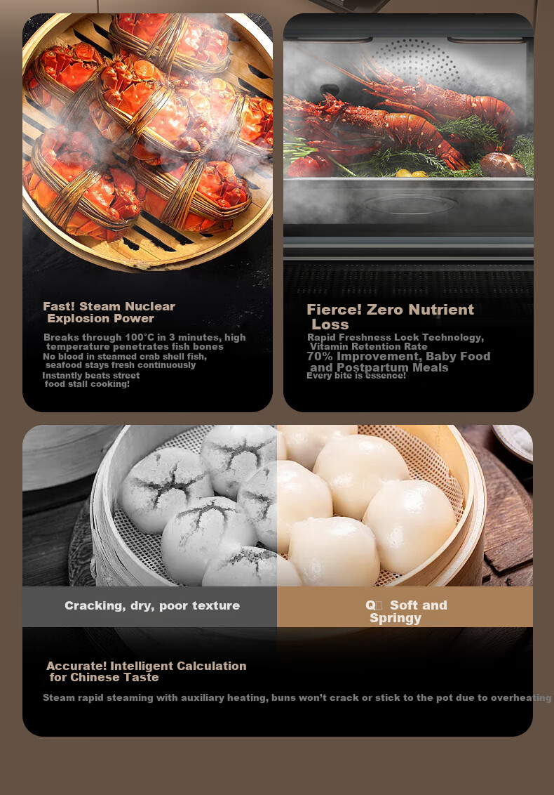 CHIGO 60L Built-in Steam Oven and Roaster Combo with 15% Government Subsidy, Self-Cleaning, Multi-Function 3-in-1 Steaming, Baking, and Roasting Machine 14CP-F 8