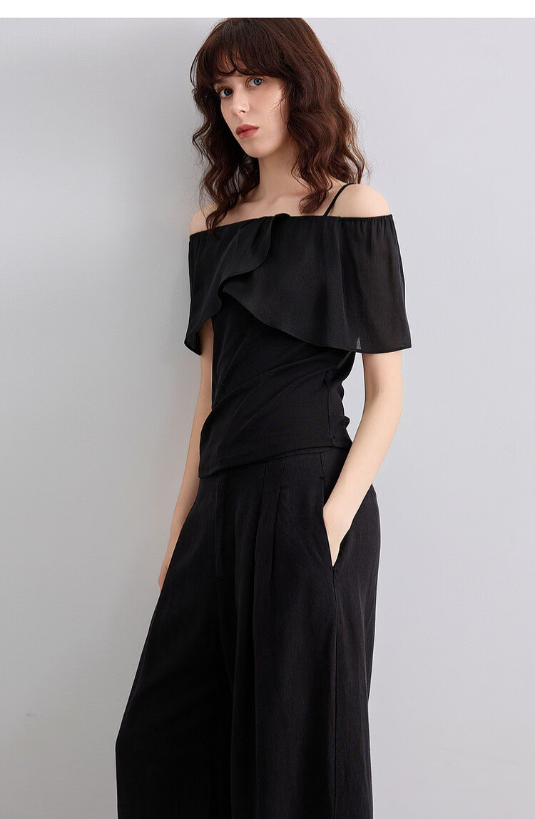 Demana [with Lyocell] Summer Sweet Style Patchwork Ruffle Spaghetti Strap Sleeveless Slim Fit Elegant Slimming Women's T-Shirt 18