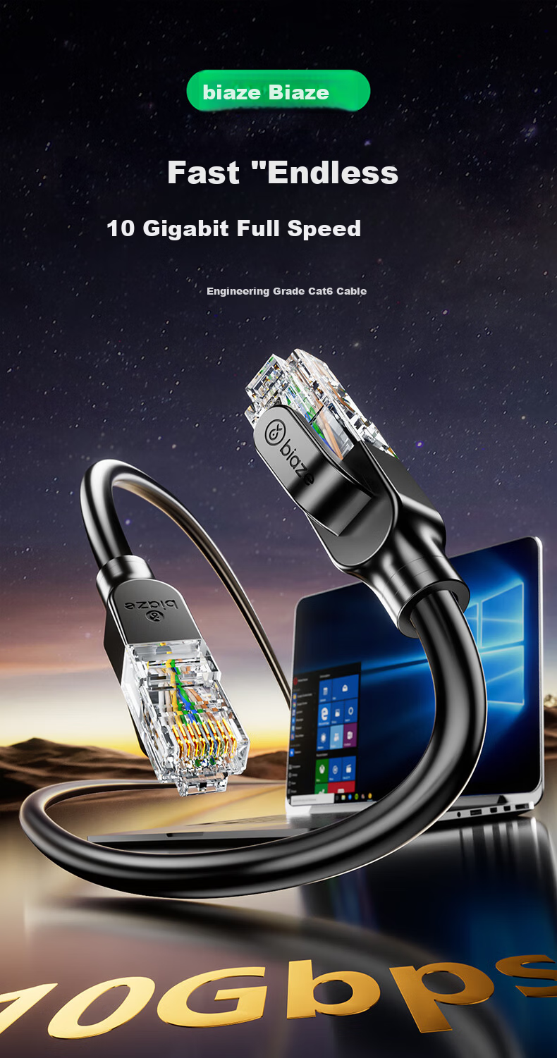 BIAZE CAT6A Pure Copper Ethernet Cable, Super Category 6, 10Gbps, 10m, Compatible with Gigabit, 8-Core, 2.5G Network Patch Cable for Home and Computer Broadband Engineering 2