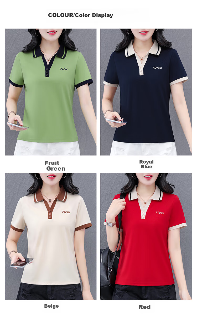 Woodpecker Women's Short Sleeve Polo Shirt Plus Size Slim Fit Red 2026 Spring Summer XL 10