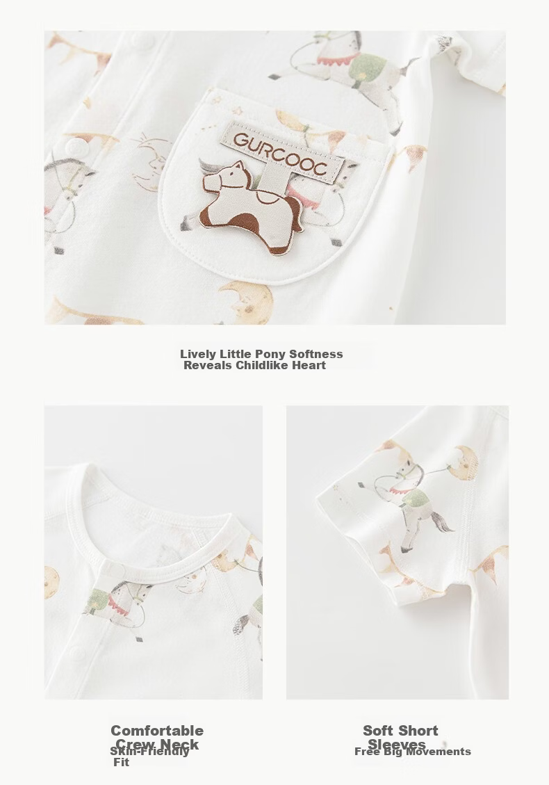 Guaiqi Bear [Light Oxygen Cotton] Infant Short Sleeve Romper Summer Thin Year of the Horse Baby Cool Sleepwear Crawling Suit 6