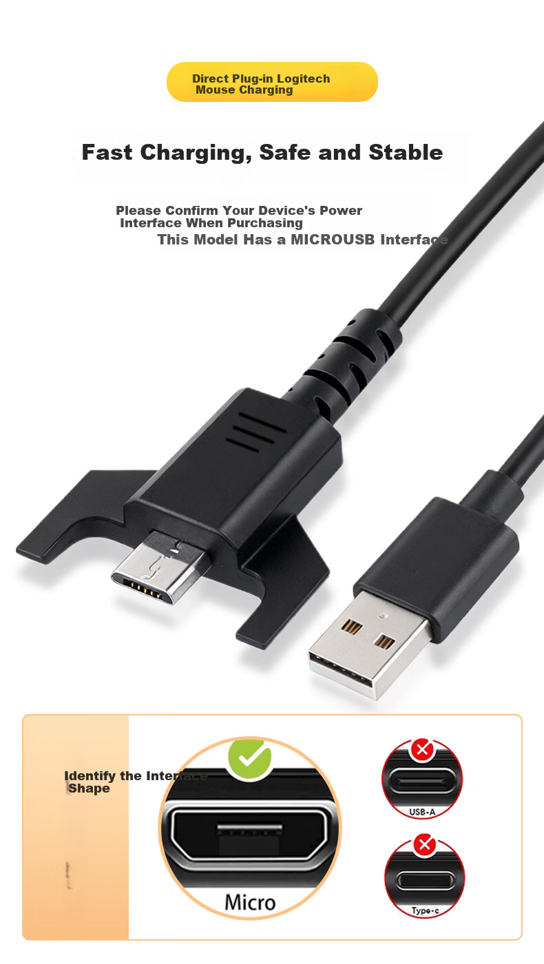 Baking Logitech Mouse Charging Cable Compatible with Original Logitech GPRO G903/G703/G403/GPW/G900 Wireless Mouse Charging Cable GPW 2nd Generation USB Charger 3