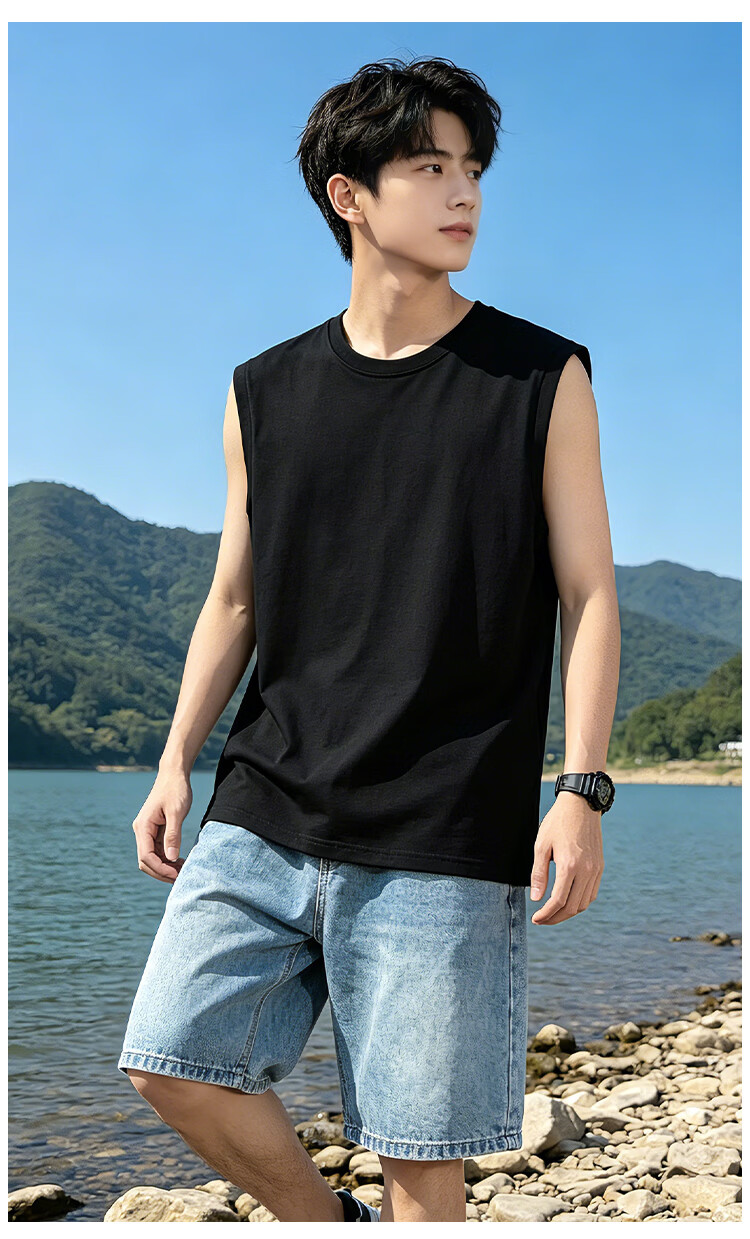 Nanjiren Men's Pure Cotton Vest Summer Outdoor Sports Casual Loose Simple Trendy Sleeveless T-Shirt 9