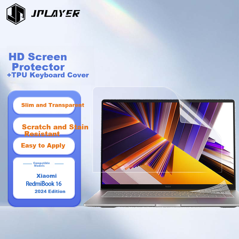 JPLAYER Keyboard Cover and High-Definition Screen Protector Set for Xiaomi RedmiBook 16 2024 Laptop, High Transparency, Easy to Apply, Scratch-Resistant