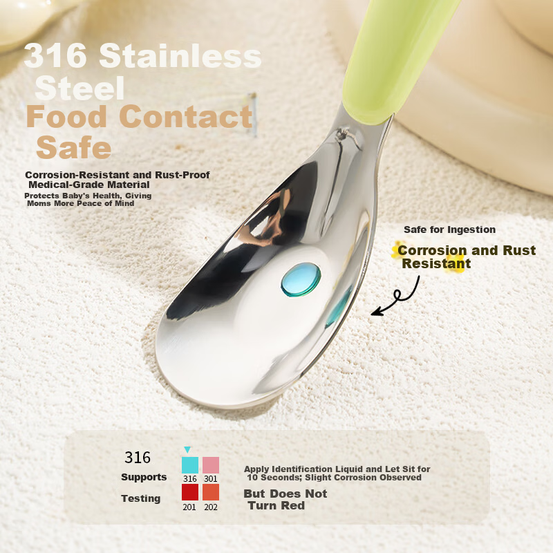 CAIZHI 316 Stainless Steel Children's Spoon Set, Yuanbao Spoon, Baby Feeding Spoon, Soup Spoon, Baby Tableware, 2-Pack CZ6944