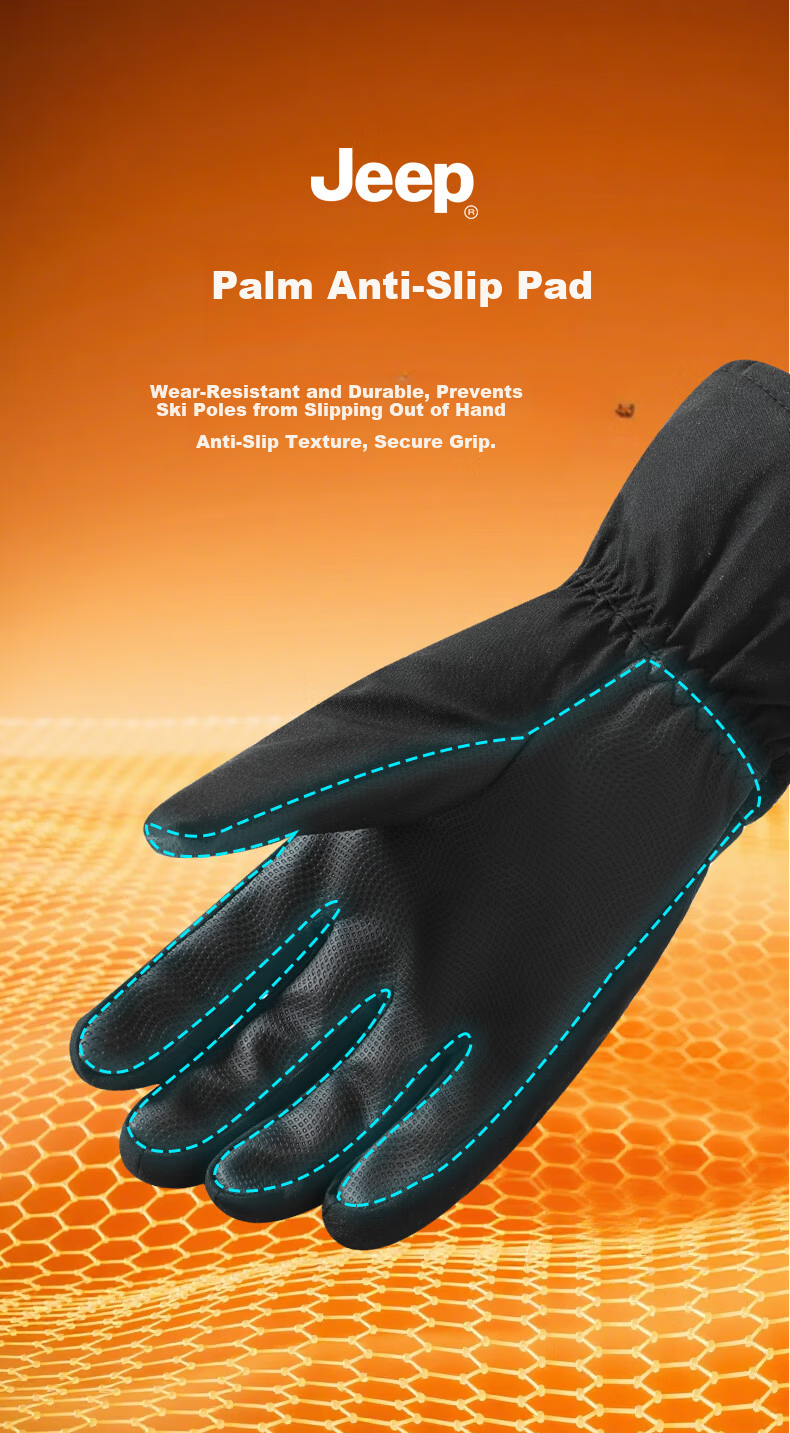 JEEP Men's Winter Ski Gloves Thickened Fleece Warm Waterproof Touchscreen Windproof Gloves Black 7