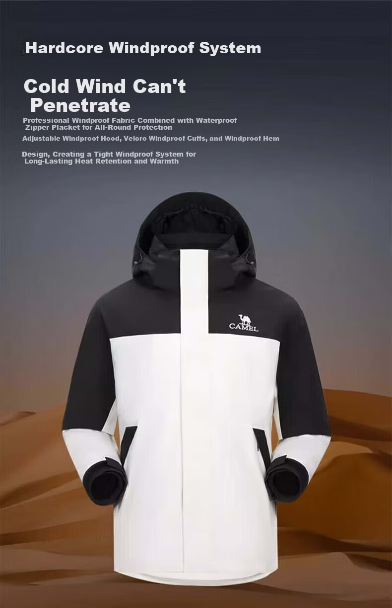 CAMEL Hard Shell Fleece 3-in-1 Thickened Mountaineering Jacket 31150 Warm White Light Khaki Unisex M 8