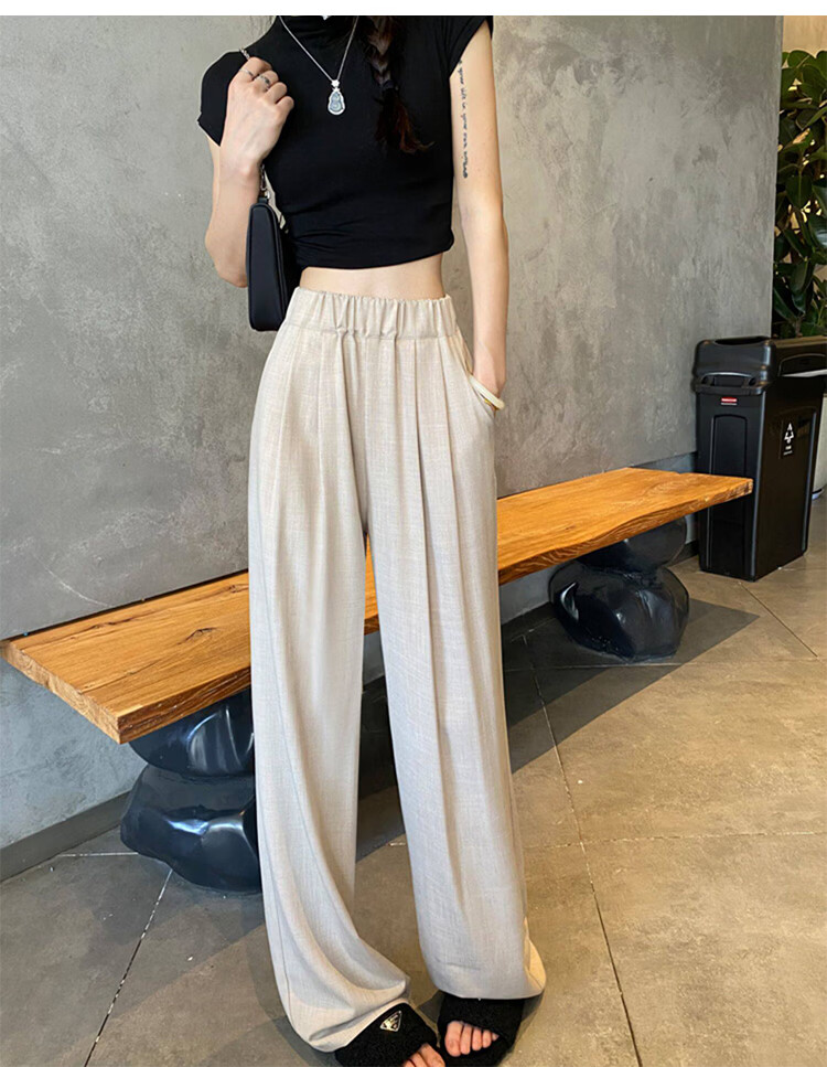Free Style Khaki Wide-Leg Pants for Women Summer Lightweight Draped Loose Lazy Style New Chinese Linen Ice Silk Casual Yamamoto Pants 11