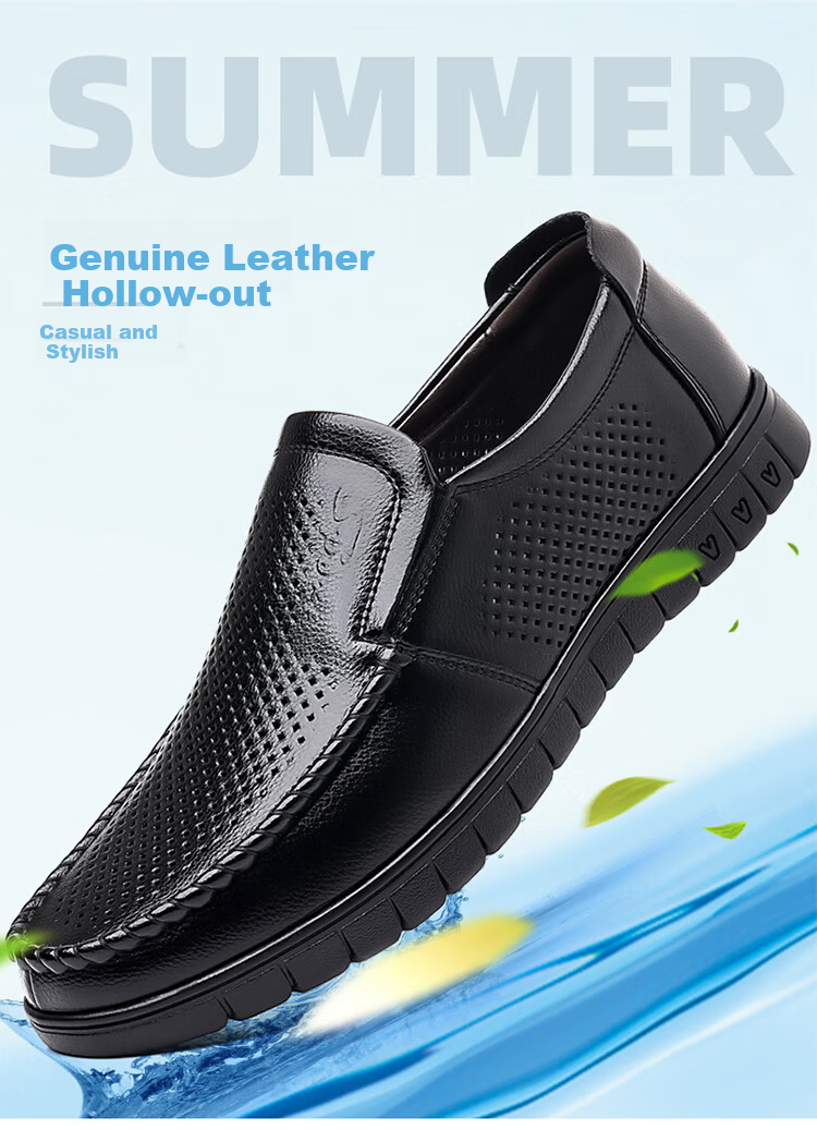 MEXICAN Business Casual First Layer Cowhide Men's Dress Shoes Hollow Breathable Slip-On Large Size Brown 39 1