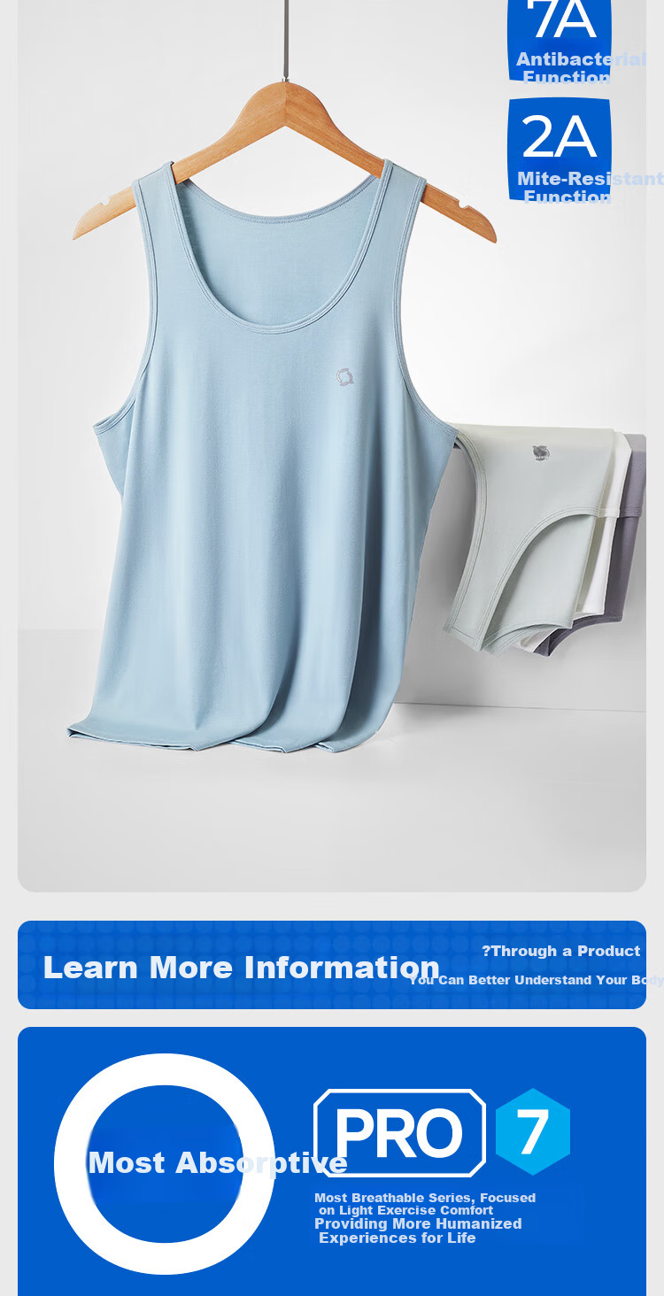 HLA Home 【Zui Huxi-Pro7】 Men's Sleeveless Vest Laisail Antibacterial Cooling Basic Thin Undershirt 7