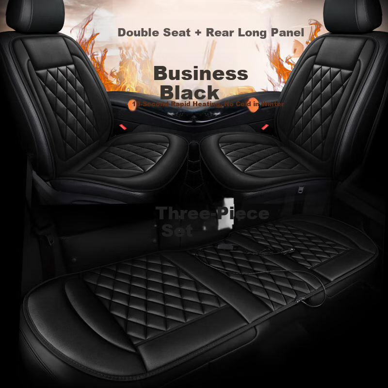 Digalun Car Heated Seat Cushion 12V Three-Piece Set Business Black Winter Rear Seat Electric Heating Pad