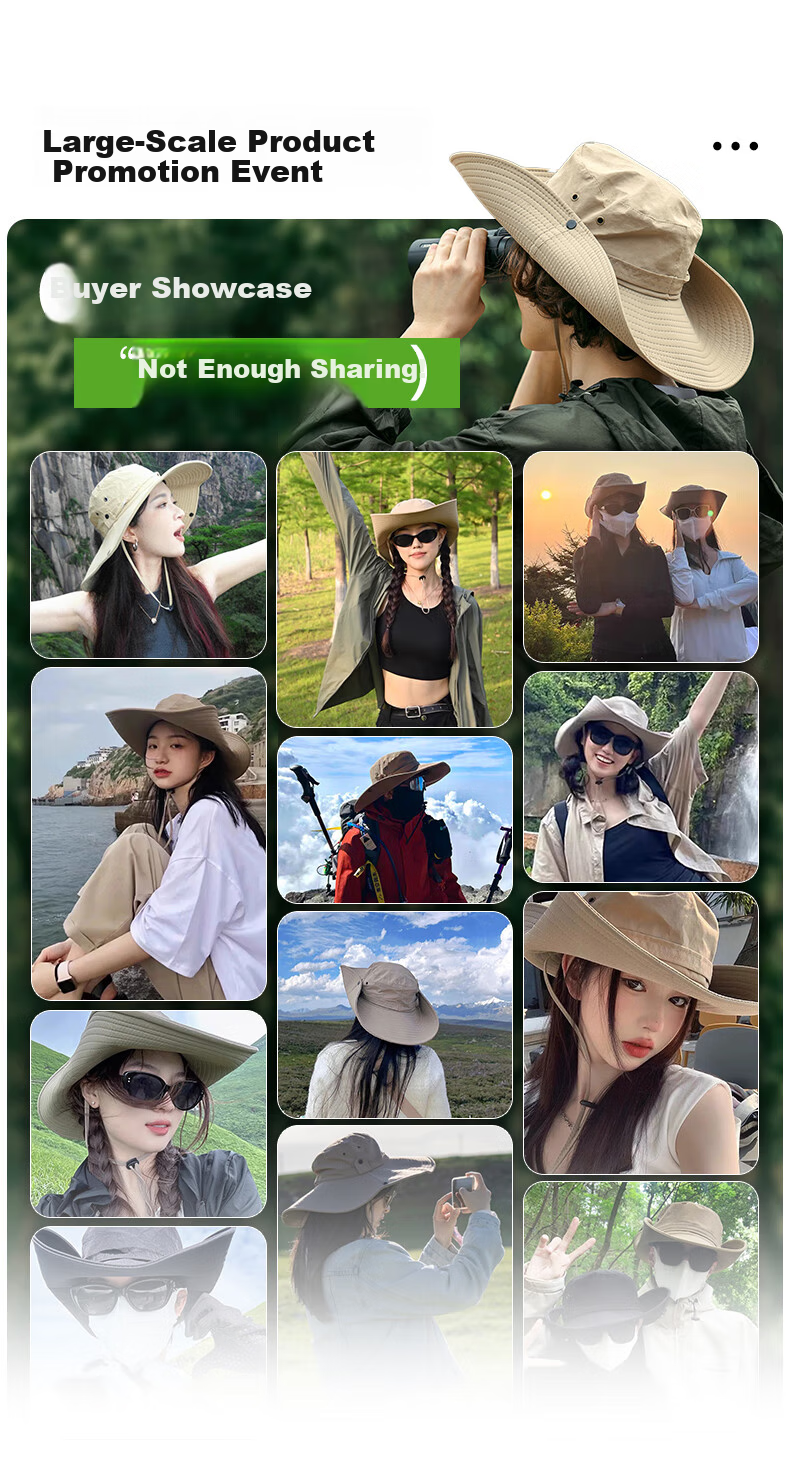 GOLOVEJOY Fisherman Hat Outdoor Mountaineering Hat Women's Sun Hat Men's Large Brim Large Head Circumference Sun Protection Hiking Light Gray M 2